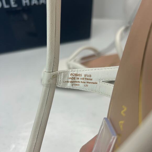 Cole Haan Calli Thong Block Heel Slip On Sandal Egret Leather Women 9.5 Tried On - Picture 7 of 11